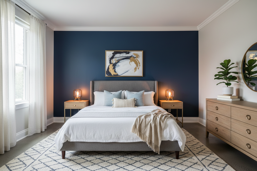 Navy Accent Wall Bedroom Paint