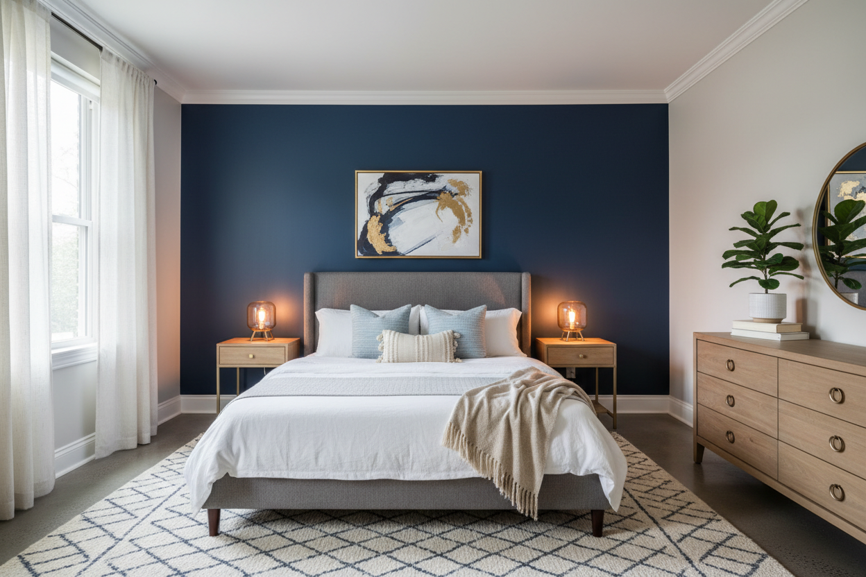 Navy Accent Wall Bedroom Paint